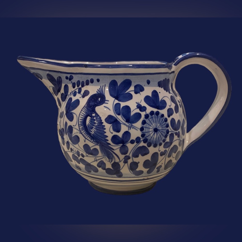 Siena Pottery Pitcher Blue On White Arabesco Pattern HandPainted Italy